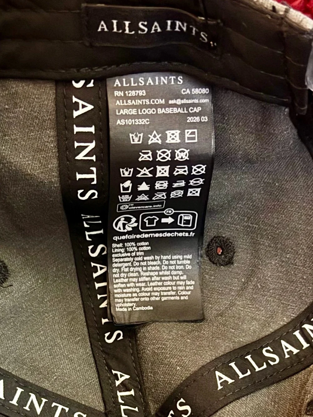 AllSaints Gray Baseball Cap with Embroidered Logo